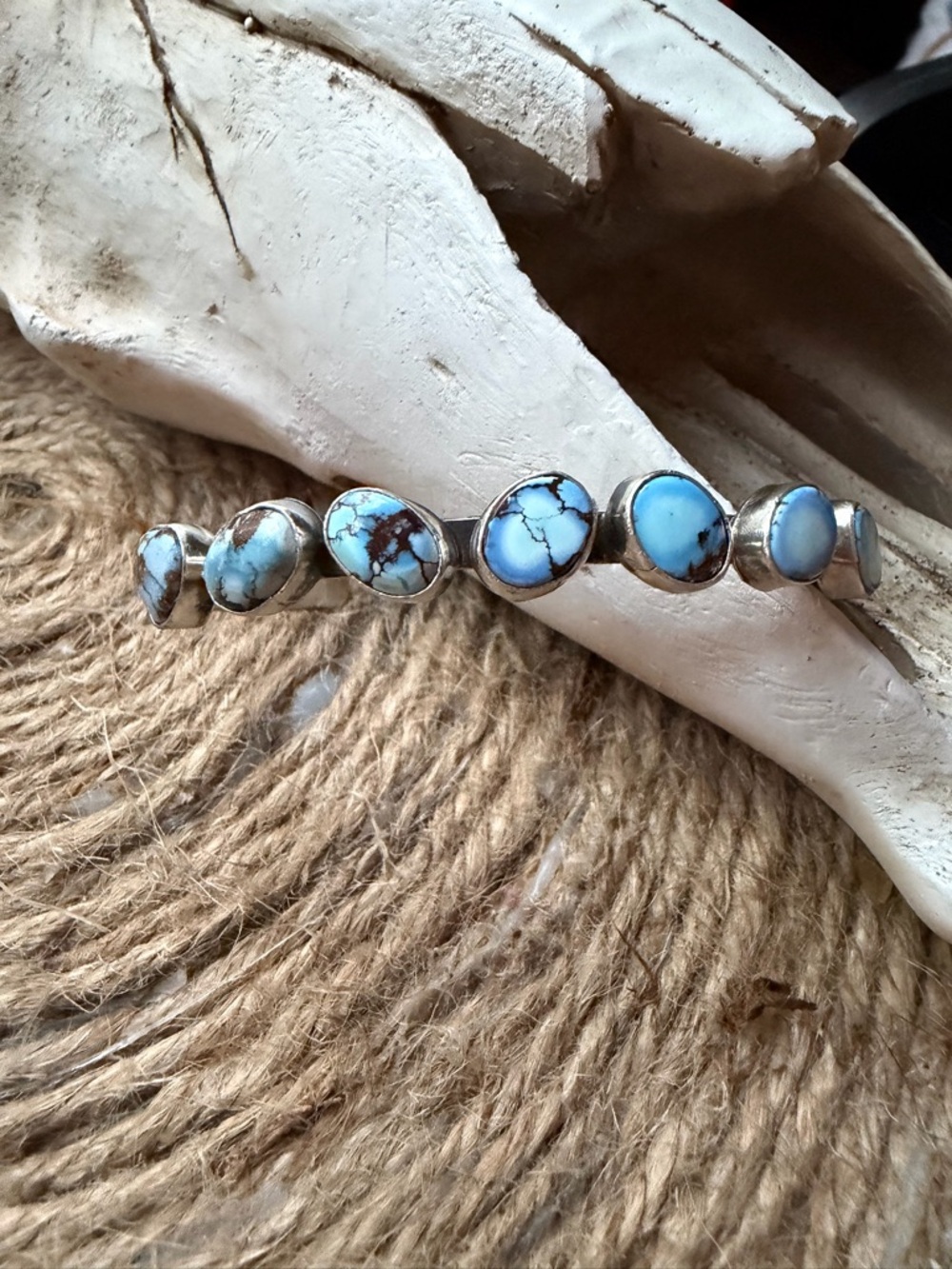 Gold Hills Turquoise Stone Sterling Silver Cuff-Native American